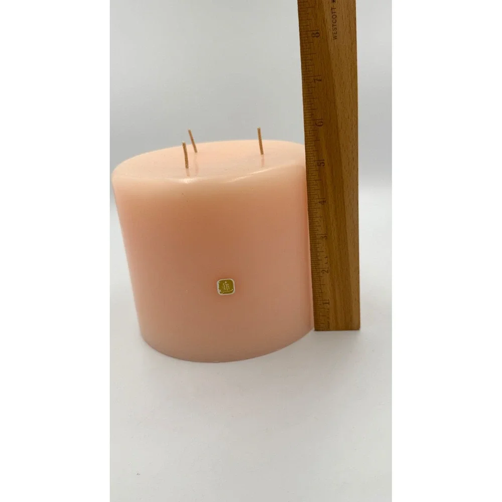 PartyLite 3 Wick Pillar Candle 5x5 Peach Pink Large Round Retired - Picture 2 of 8
